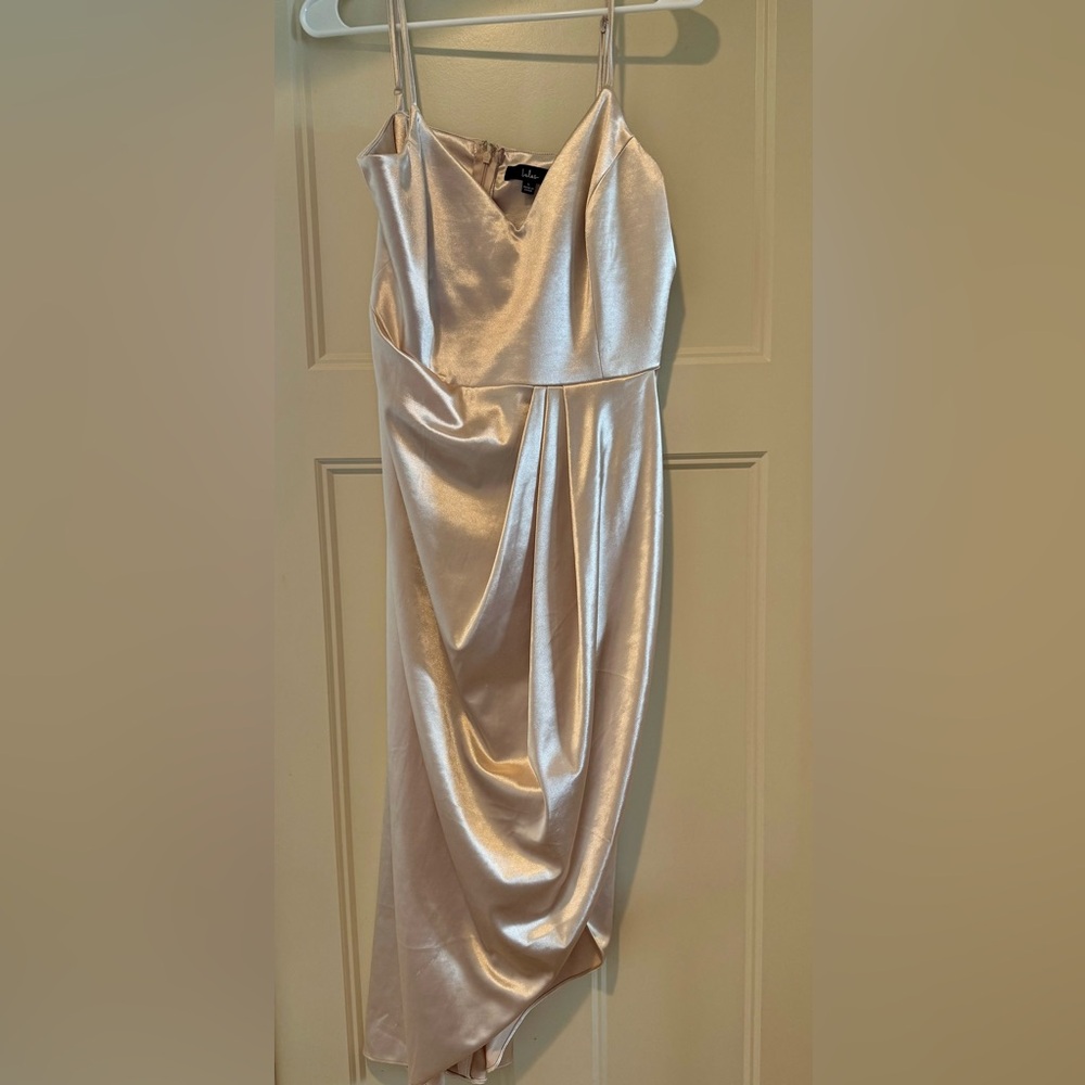 Lulu's champagne satin cocktail dress